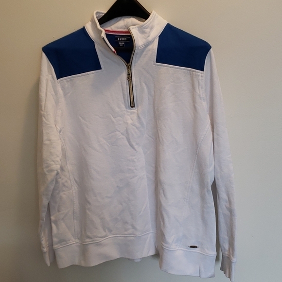 Izod Performance 1/4 Zip Pullover Sweatshirt Womens XXL White Navy Blue Golf - Picture 1 of 8